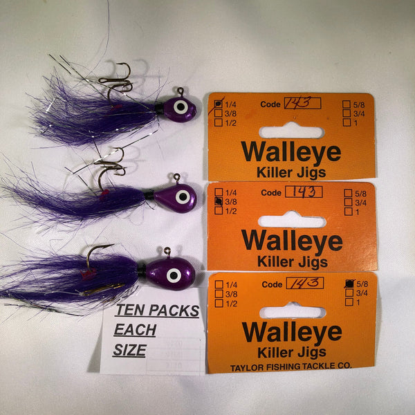 Jigs Walleye Killer 1/4 3/8 1/2 & 5/8 OZ 10 Pack Taylor Tackle I