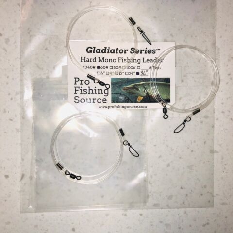 60LB 80LB & 100LB 36" Mono Trolling Leader Crane Swivel Coastlock Snap 3 Pack