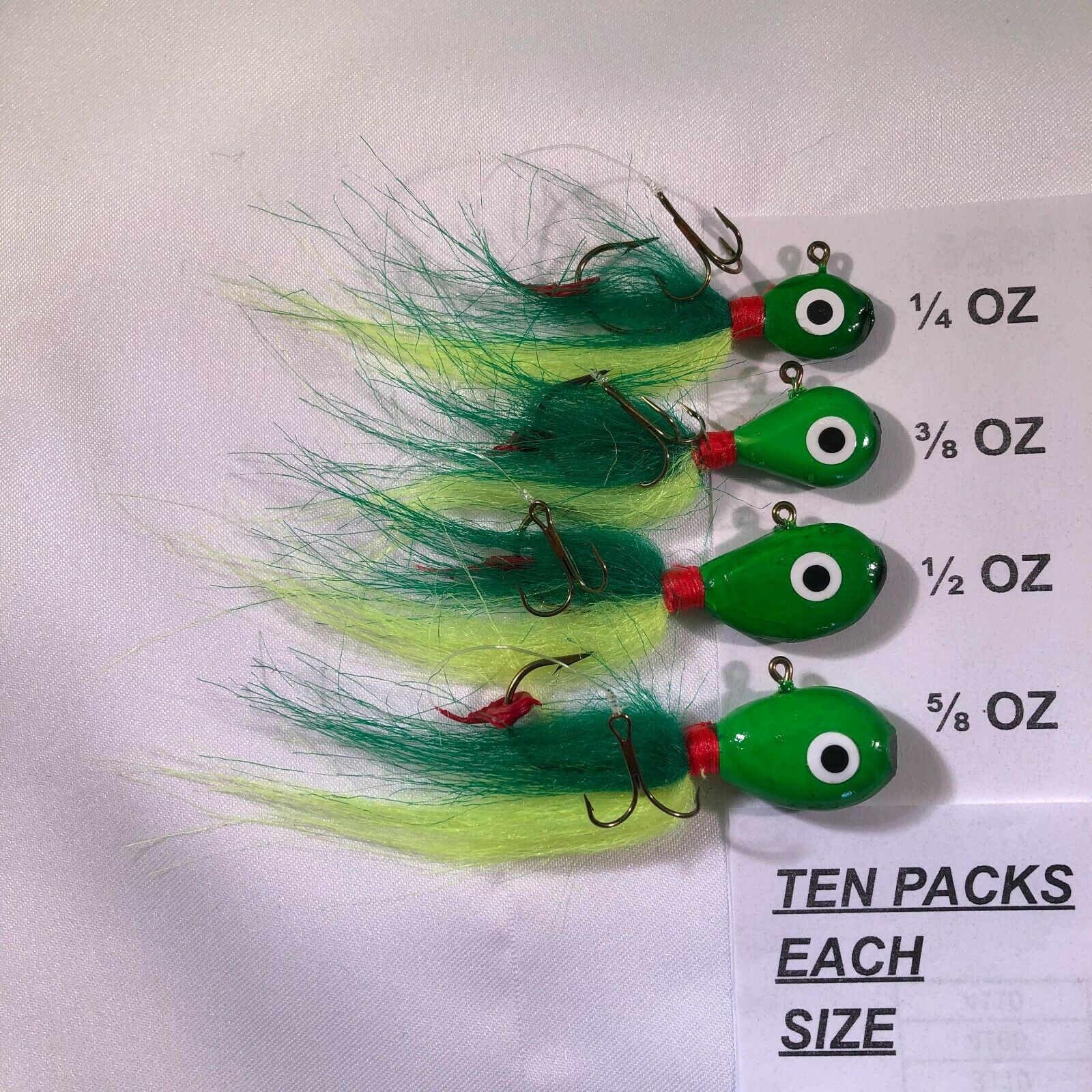 Jigs Walleye Killer 1/4 3/8 1/2 5/8 3/4 & 1 OZ 10 Pack Taylor Tackle Set # 1 of 2 Jigs Walleye Killer 1/4 3/8 1/2 5/8 3/4 & 1 OZ 10 Pack Taylor Tackle Set # 1 of 2