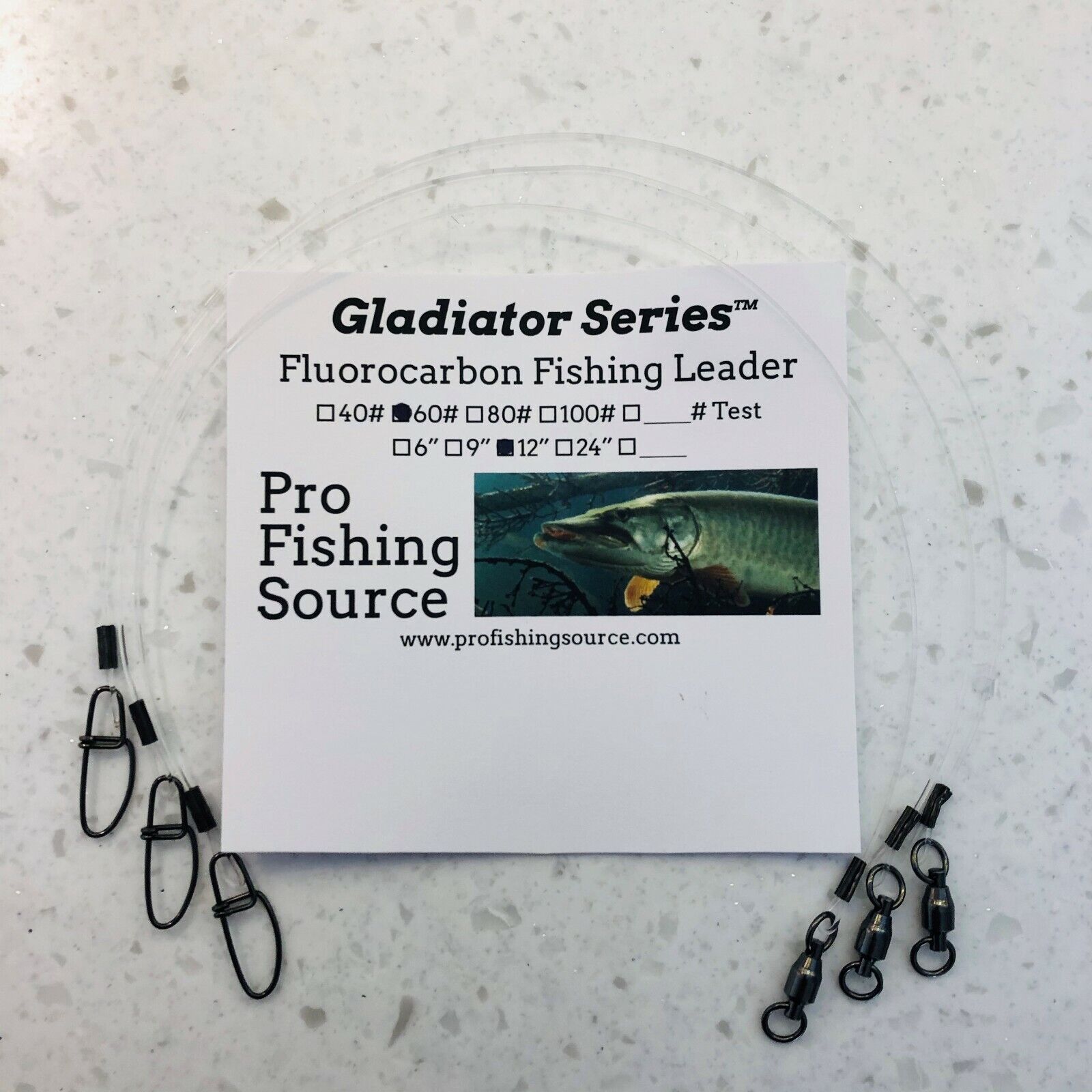 60LB–130LB Fluorocarbon Fishing Leader Ball Bearing Swivel 3 Pack