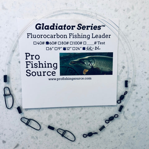 60LB - 130LB Fluorocarbon 9" & 12" Fishing Leader Crane Swivel 3 Pack