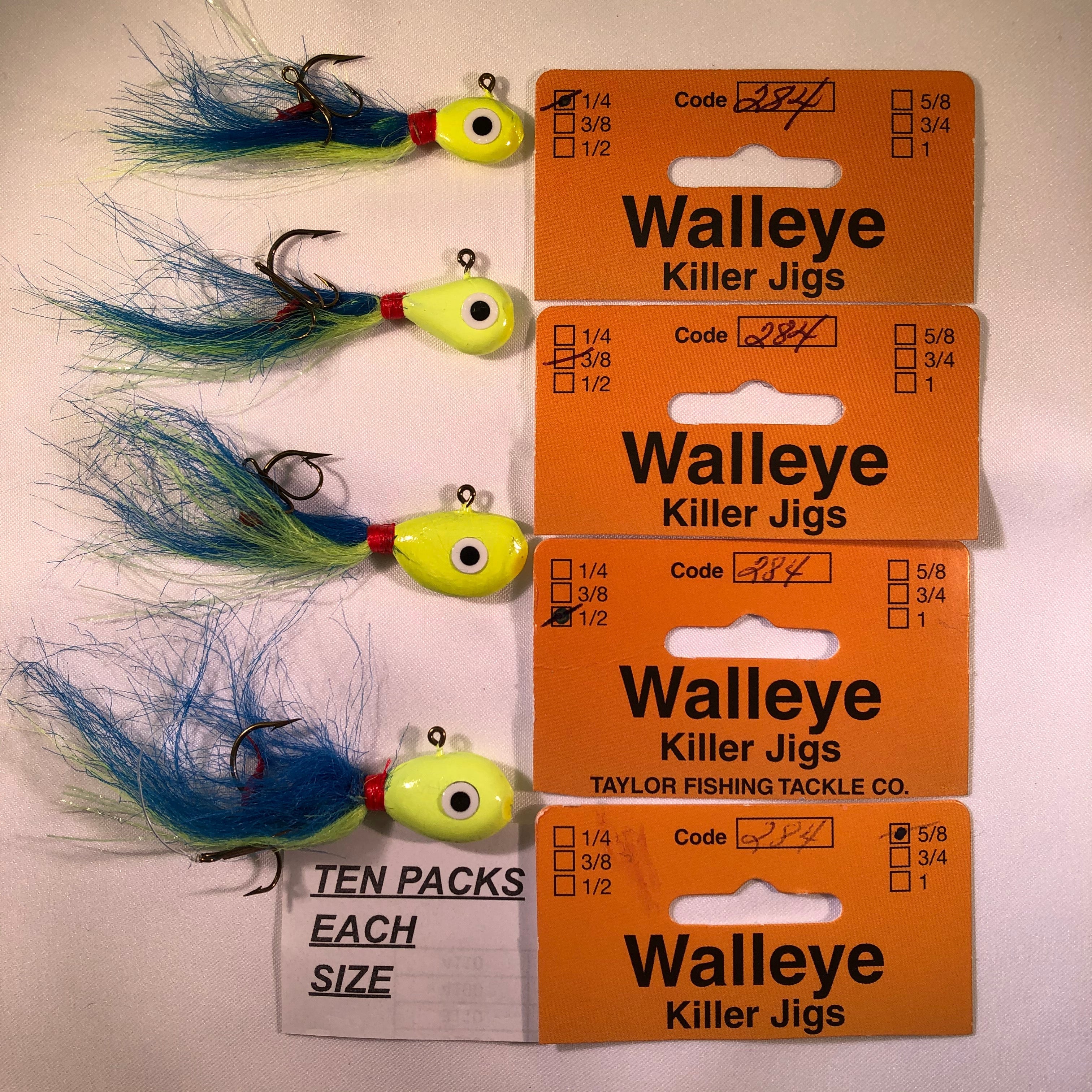 Jigs Walleye Killer 1/4 3/8 1/2 5/8 3/4 & 1 OZ 10 Pack Taylor Tackle Set # 2