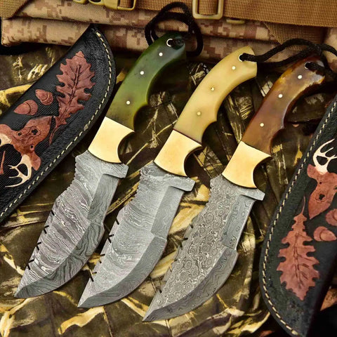 Damascus Steel Hunting Knife – Multiple Handle Colors | JW SteelCrafts