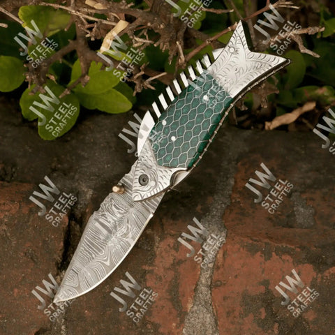 Hand Forged Damascus Steel Folding Knife – Honeycomb, Pinecone & Brass Handle Variations