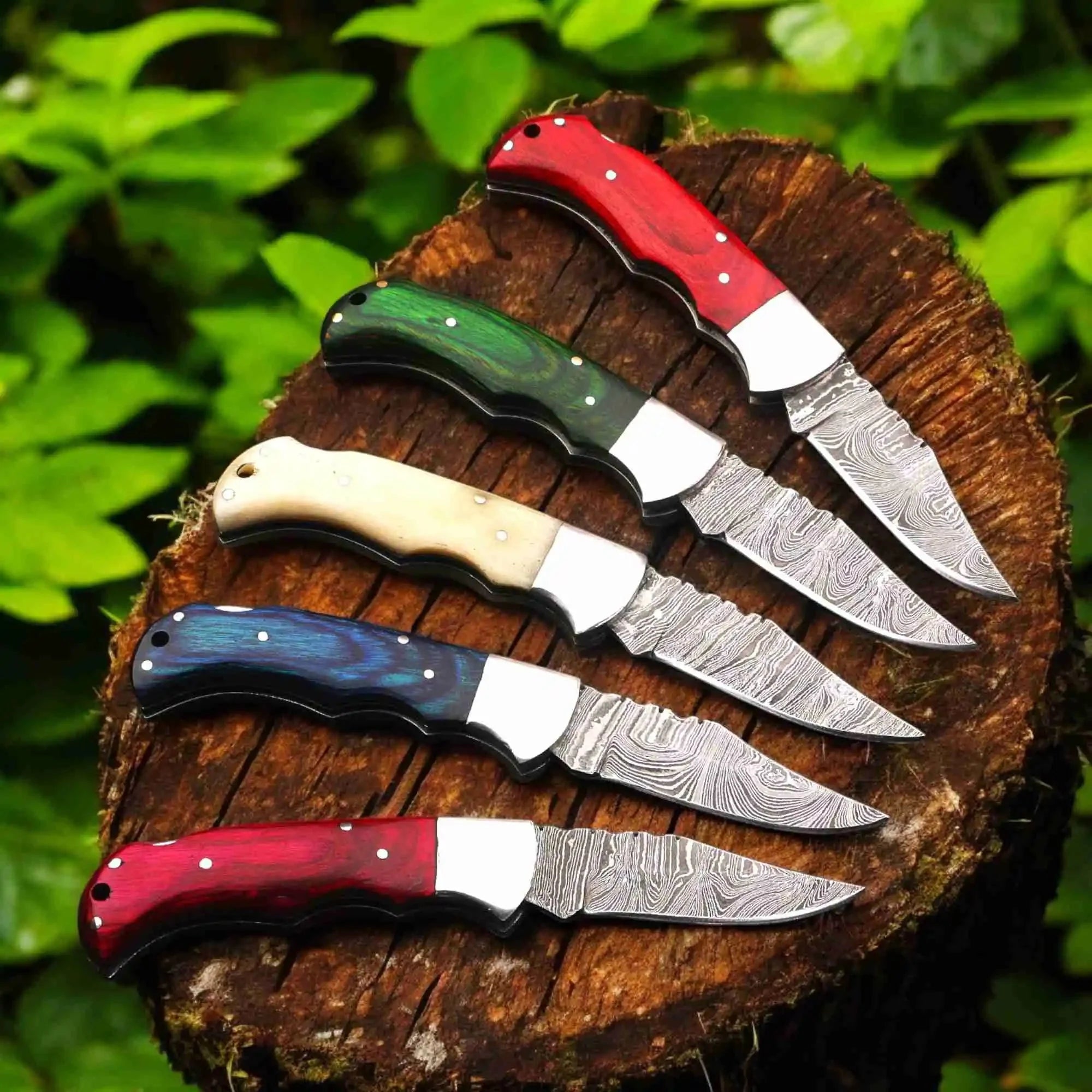Handmade Damascus Steel Folding Knife – Camel Bone Handle (5 Handle Options)